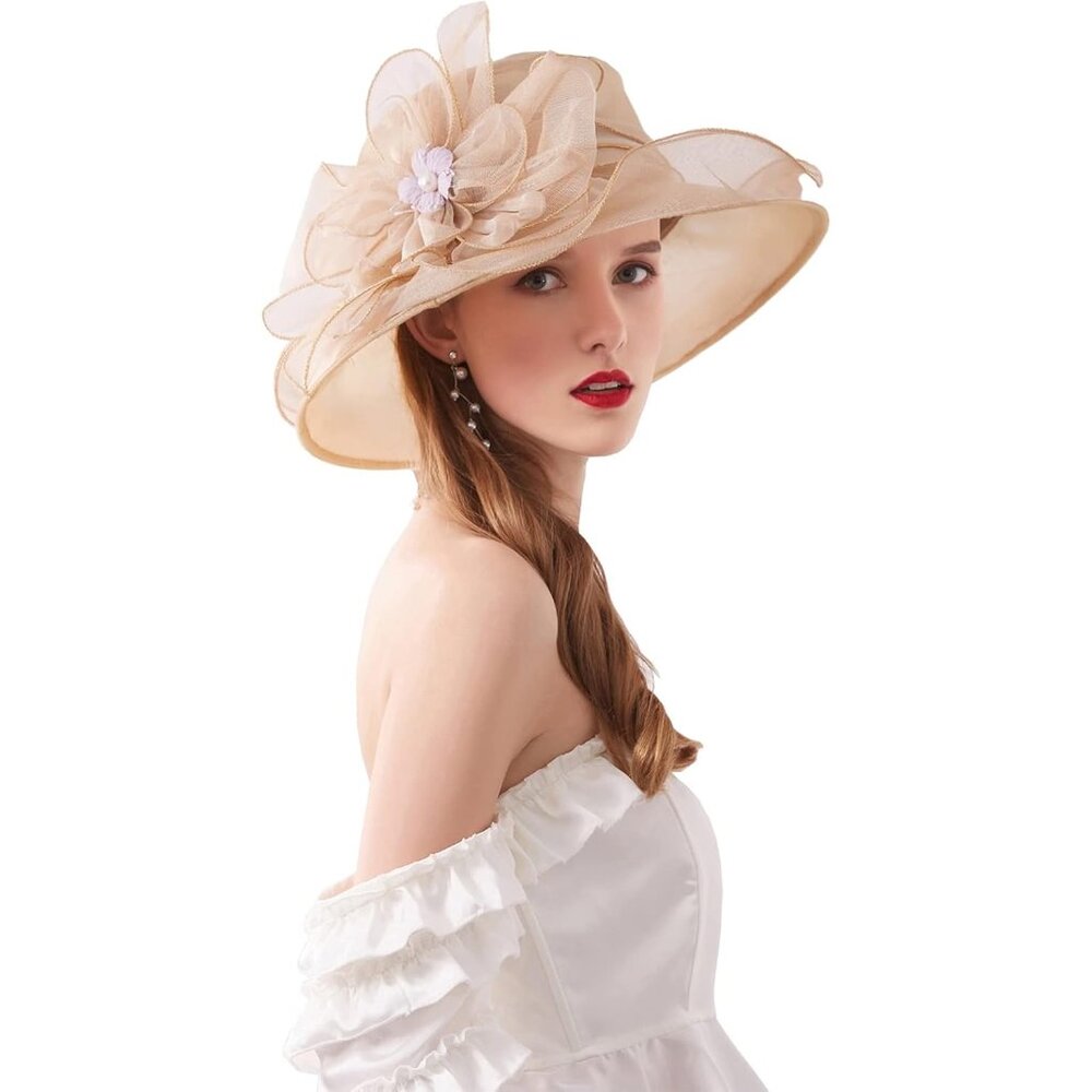 Women's Kentucky Derby Church Dress Hat Wide Brim Leaf Flower Bridal Shower Hat